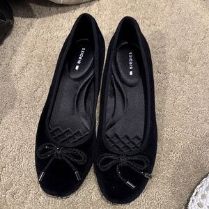 Birdies Black Velvet Loafers with Bow